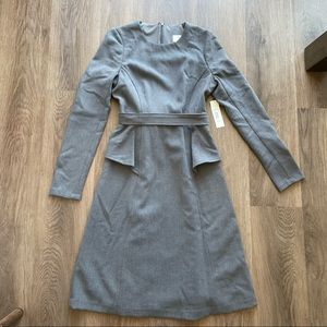 NWT BADGLEY MISCHKA- Gray Peplum Midi Dress Size 6